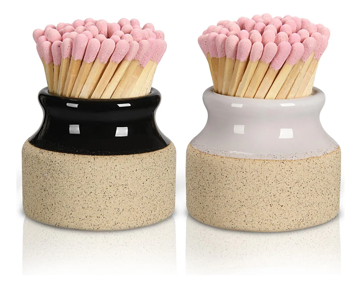 Juego de 2 Soportes Decorativos para Fósforos de Cerámica - Elegancia Artesanal para tu Hogar | Diseño Exclusivo