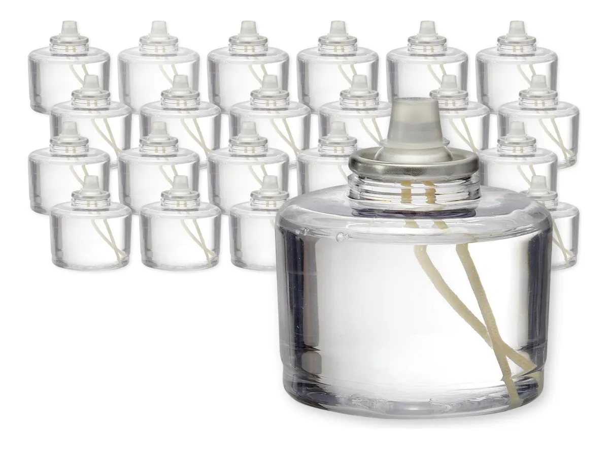 24 Velas Líquidas Desechables para Portavelas Votivas - Larga Duración, Llama Clara y Segura, Ideales para Decoración de Eventos y Hogar
