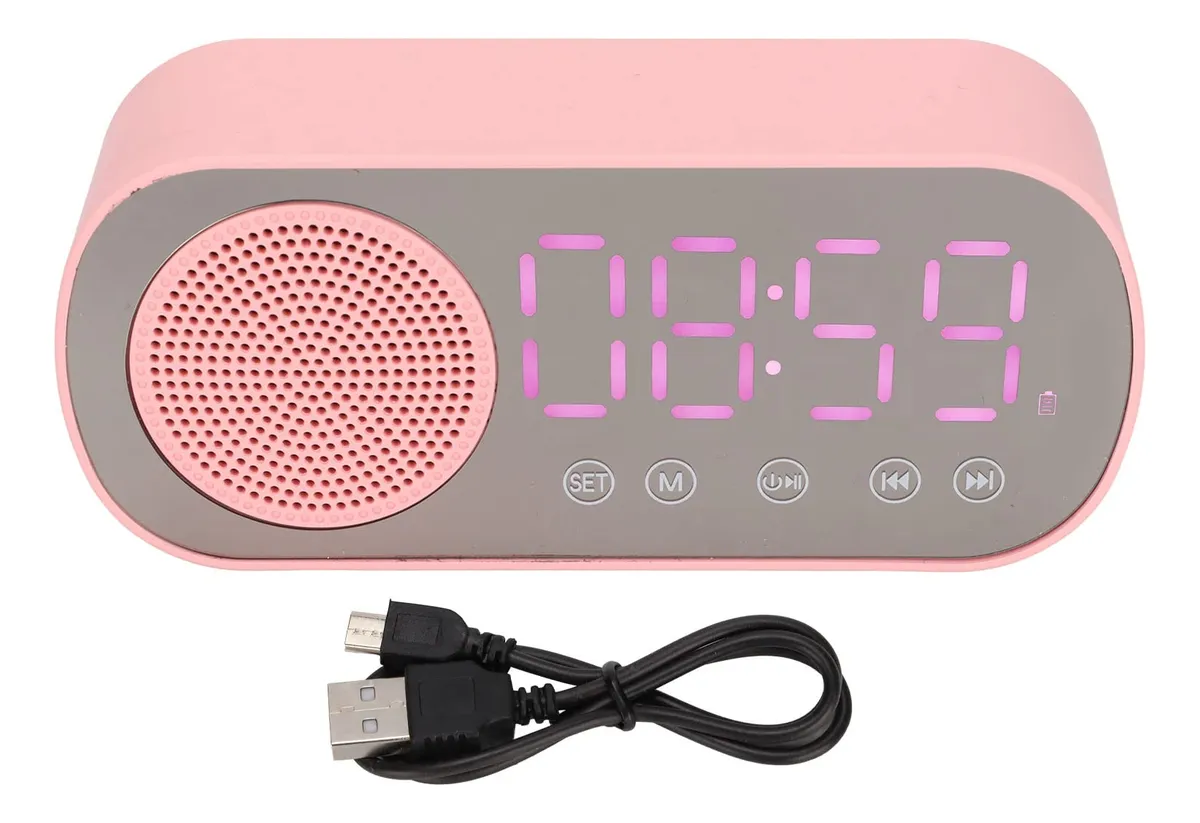 Radio Despertador Digital Bluetooth con Altavoz Integrado y Reloj - Diseño Moderno y Funcional en Color Rosa - Despierta con Música y Estilo