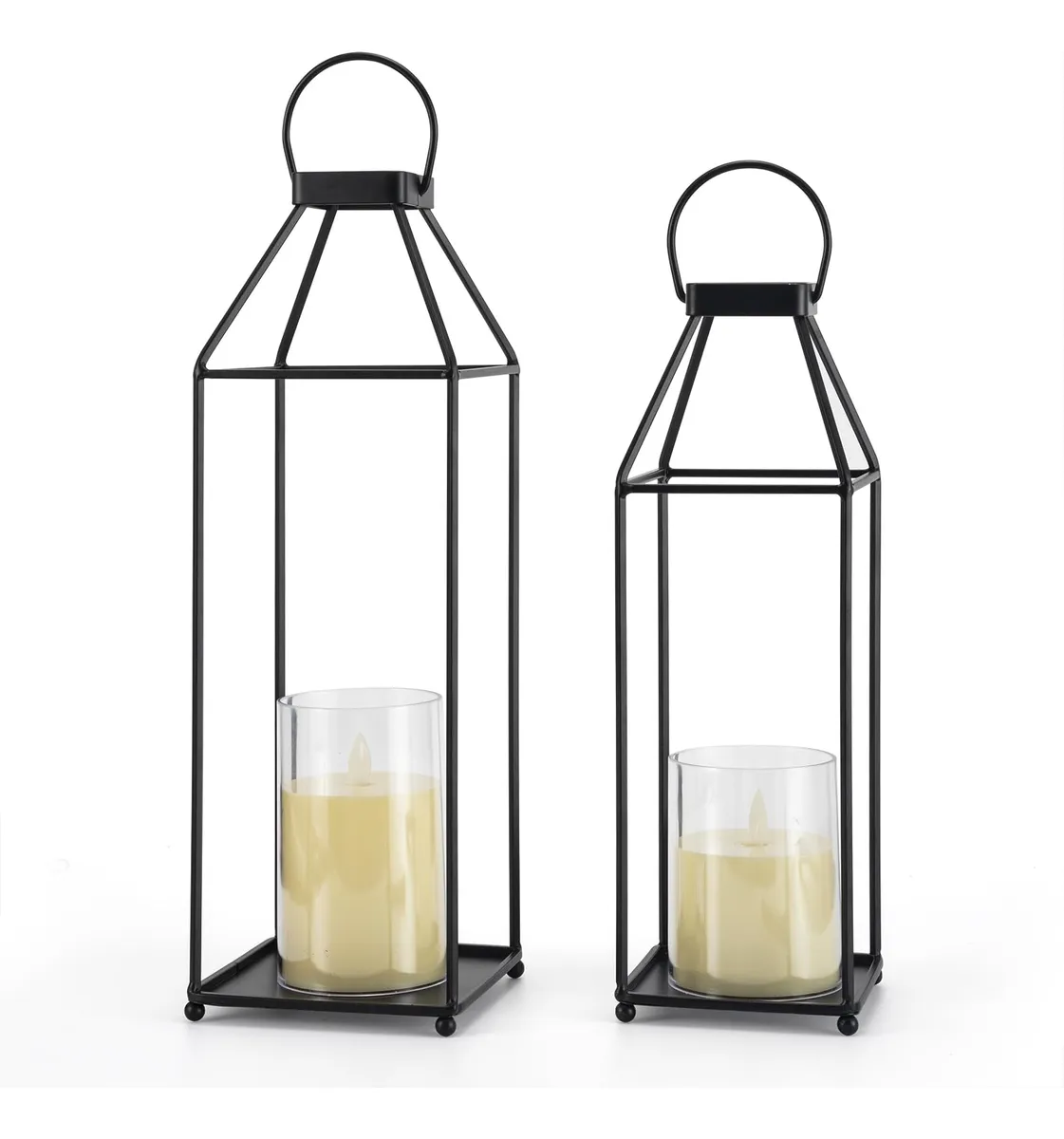 2 Faroles Decorativos Metal Negro Exterior Interior | Elegantes Lámparas de Pared para Jardín, Terraza y Hogar