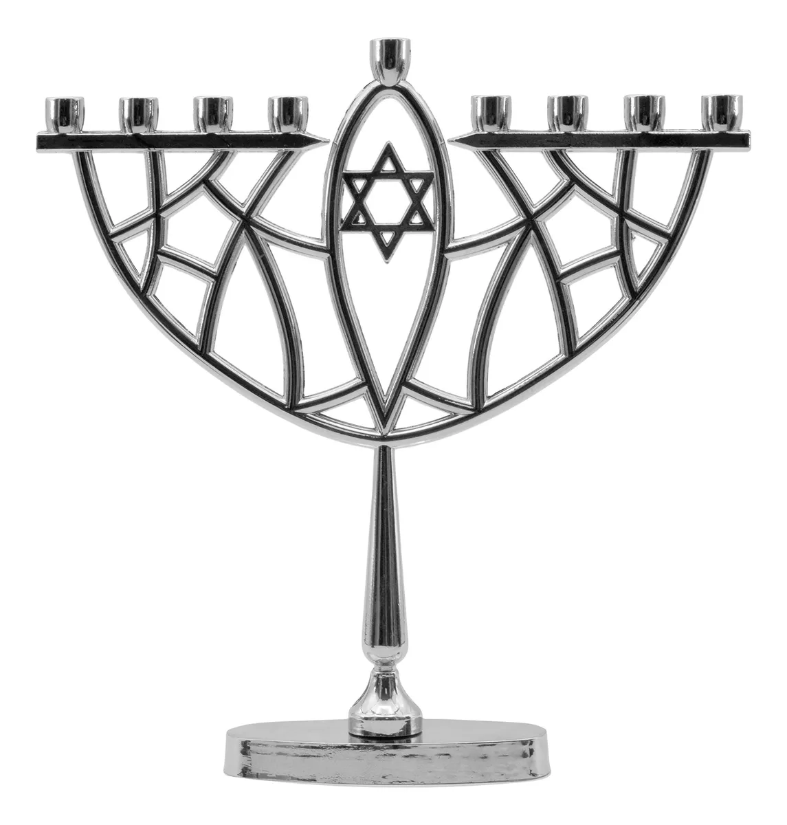 Menorah Prismática Platinada Plata para Velas de Hanukkah | Elegante Portavelas Ceremonial | Decoración Festiva Judía