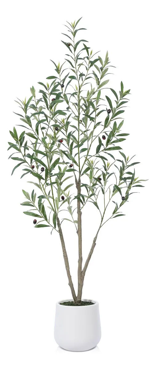 Árbol de Olivo Artificial Decorativo con Maceta de Cerámica y Musgo Realista - Elegancia Natural para tu Hogar