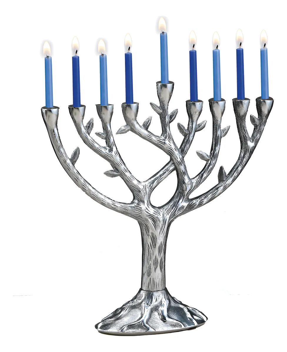 Menorah de Aluminio Texturizado Árbol de la Vida para Hanukkah | Ideal para Celebraciones y Decoración Festiva