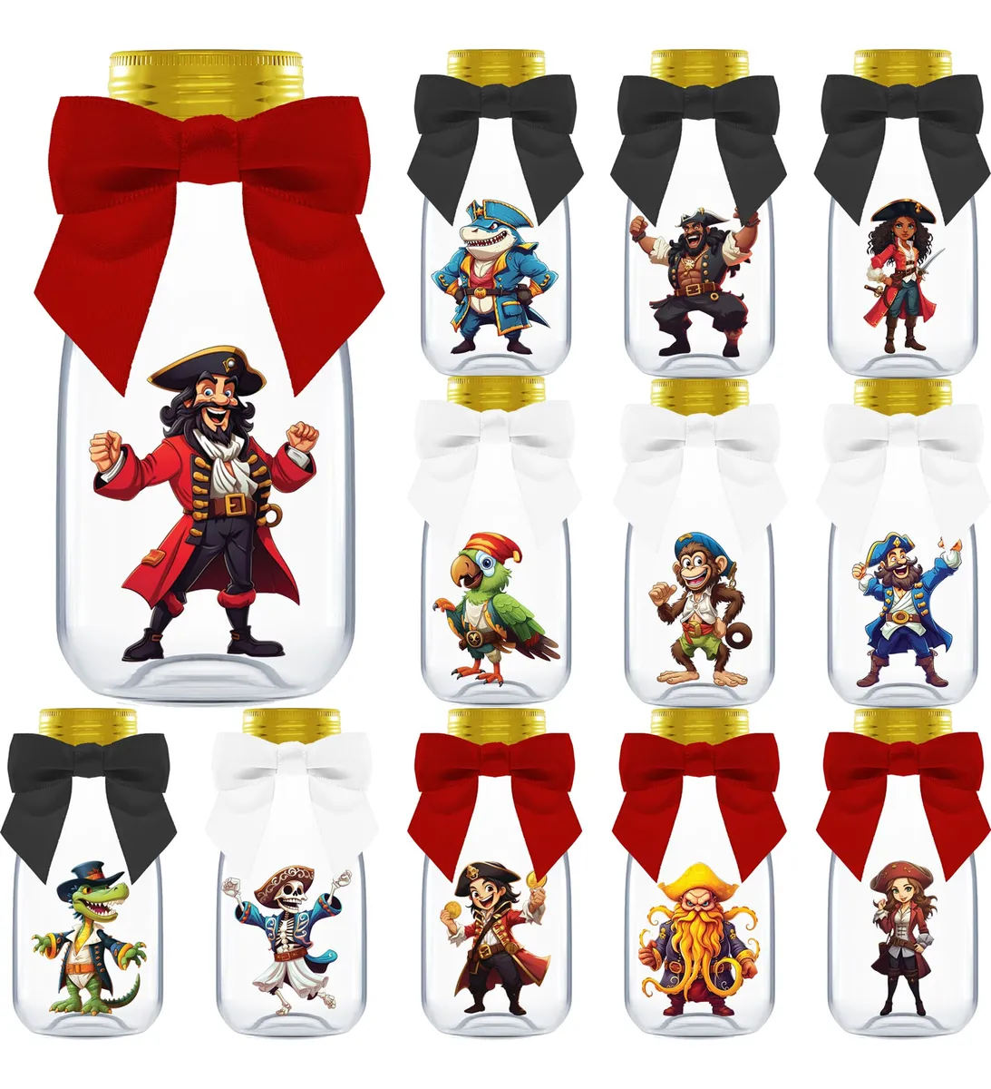 Paquete 12 Tarros de Dulces Pirata para Recuerdos de Fiesta - Divertidos Contenedores Temáticos para Niños | Adorno Ideal para Celebraciones Infantiles y Bolsas Sorpresa