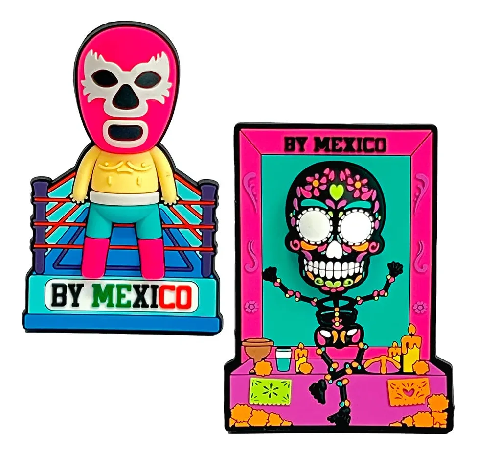 Imán Decorativo Dúo Luchador y Calavera - PVC 2D y 3D - Adorno Original para Refrigerador y Superficies Metálicas