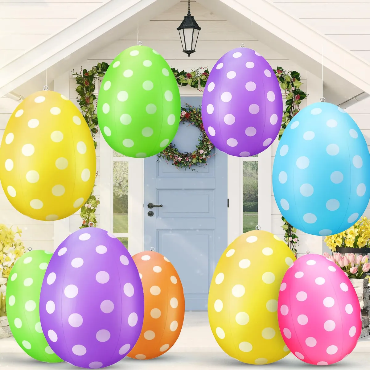 12 Paquetes Decoraciones Inflables Huevos de Pascua para Exterior - Divertidas y Resistentes - Perfectas para Jardín y Fiestas Temáticas - Colores Vivos y Festivos