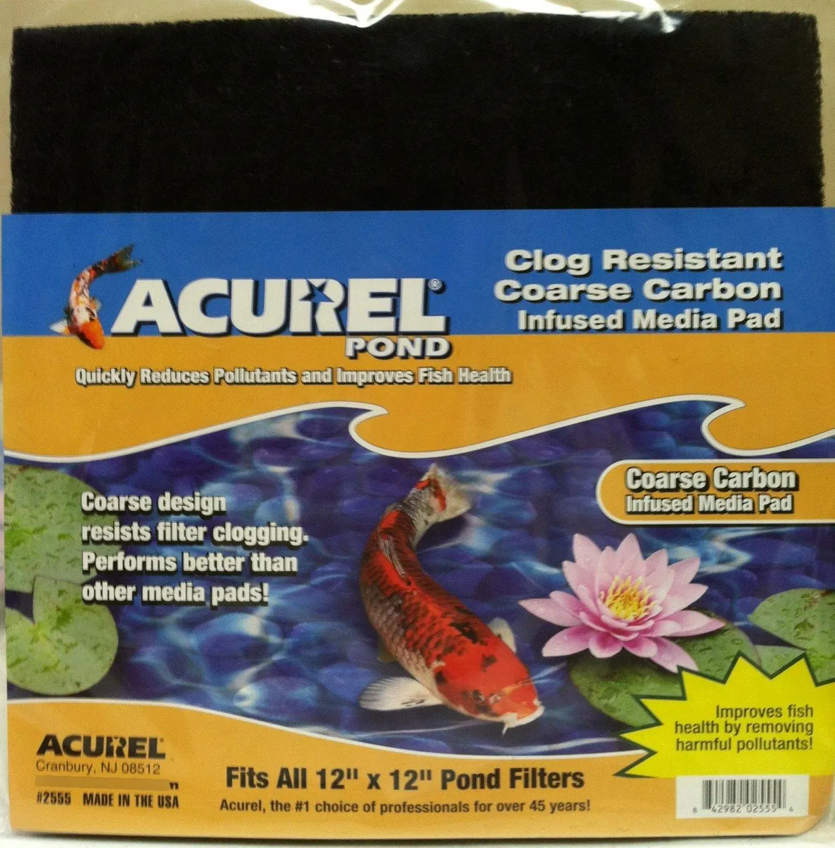 Almohadilla Gruesa para Medios Infundida de Carbono | Filtración Avanzada para Acuarios y Estanques | 30 cm | Mejora Claridad y Salud del Agua