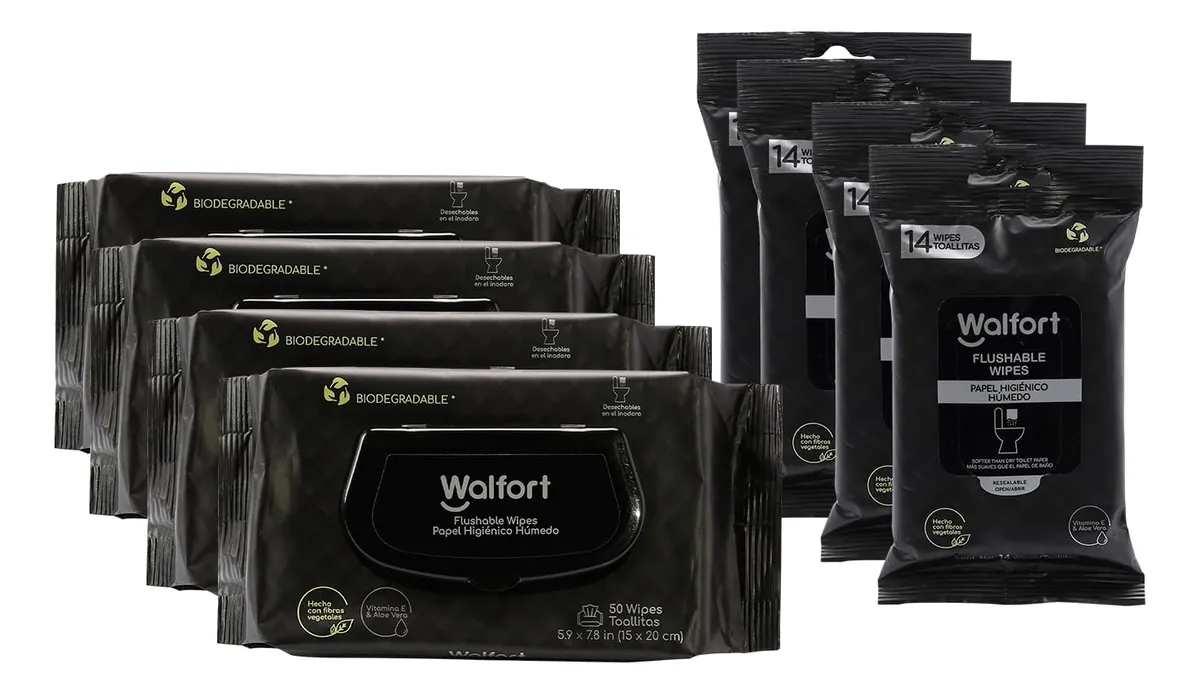 Combo Papel Higiénico Húmedo 4 Paquetes: 2 de 14 Unidades y 2 de 50 Unidades - Suave y Refrescante para una Higiene Óptima