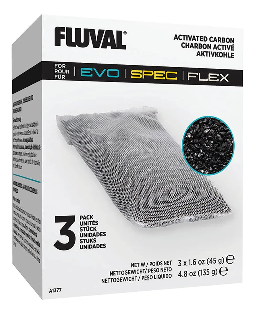 Filtro de Carbón Activo para Acuario Fluval Spec | Paquete de 3 Unidades para Mayor Claridad y Pureza del Agua | Esencial para Mantenimiento del Acuario