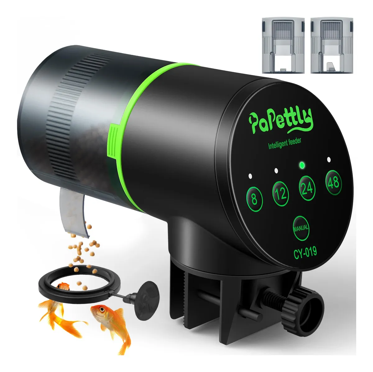 Alimentador Automático para Peces con Temporizador Digital y Anillo Dispensador - Control Preciso de Raciones para Acuarios y Estanques - Fácil Programación - Capacidad Amplia - Perfecto para Vacaciones