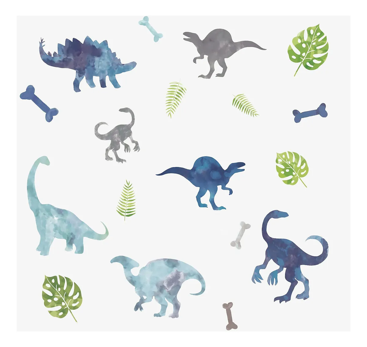 Adhesivos Decorativos para Pared Diseño Dinosaurio Acuarela - Azul, Verde, Gris - Vinilo Premium Decoración Infantil Hogar