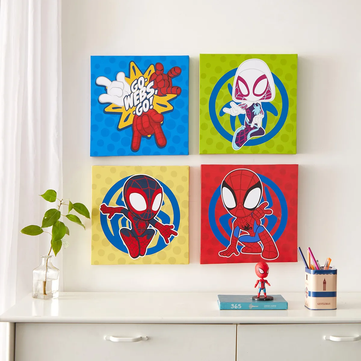 Juego 4 Lienzos Cuadrados Decorativos Spidey para Pared de Recámara - Arte Moderno para tu Hogar