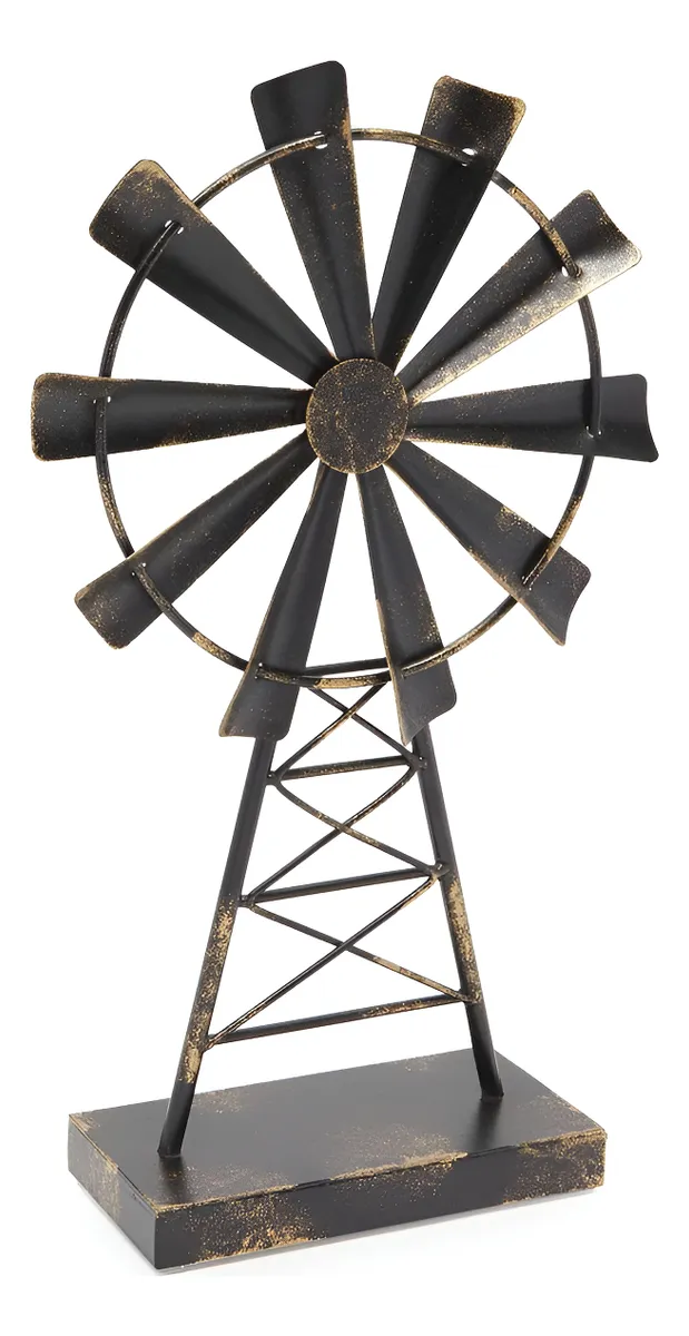 Molino de Viento Decorativo Rústico Metálico para Granja y Jardín | Estilo Vintage | Adorno Exterior Resistente | Ideal para Decoración Campestre
