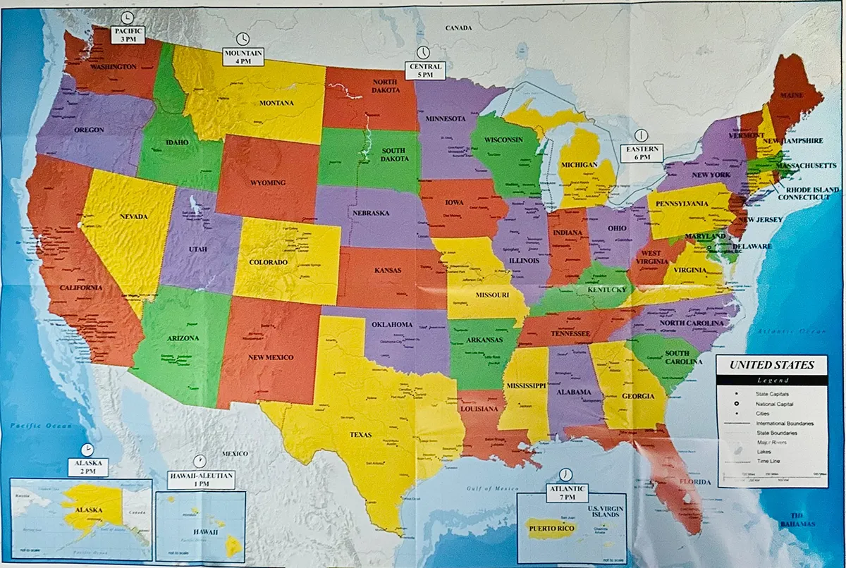 Mapa De Pared De Estados Unidos con Capitales y Ciudades Principales ...