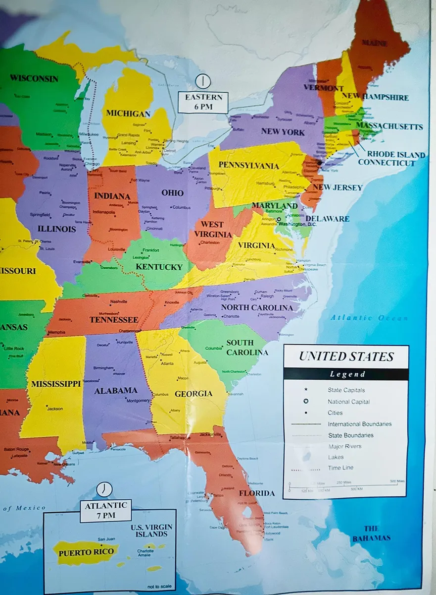 Mapa De Pared De Estados Unidos con Capitales y Ciudades Principales ...
