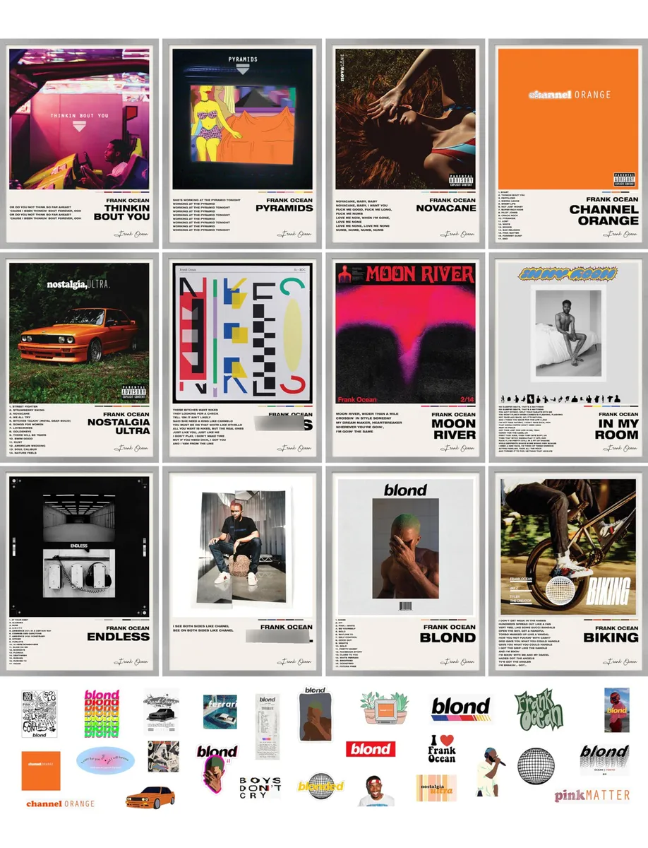 12 Pósteres Decorativos Impresiones de Álbumes de Frank Ocean | Arte Musical Moderno para Paredes | Ideal Regalo Fanático | Estilo Vanguardista