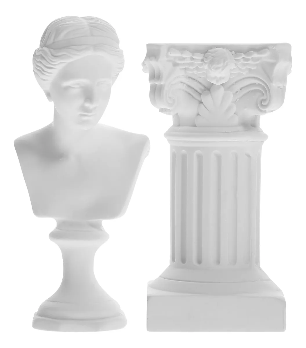 Busto Figura Griega Decoración Oficina en Resina Blanca con Columna Romana - Estilo Clásico para tu Espacio
