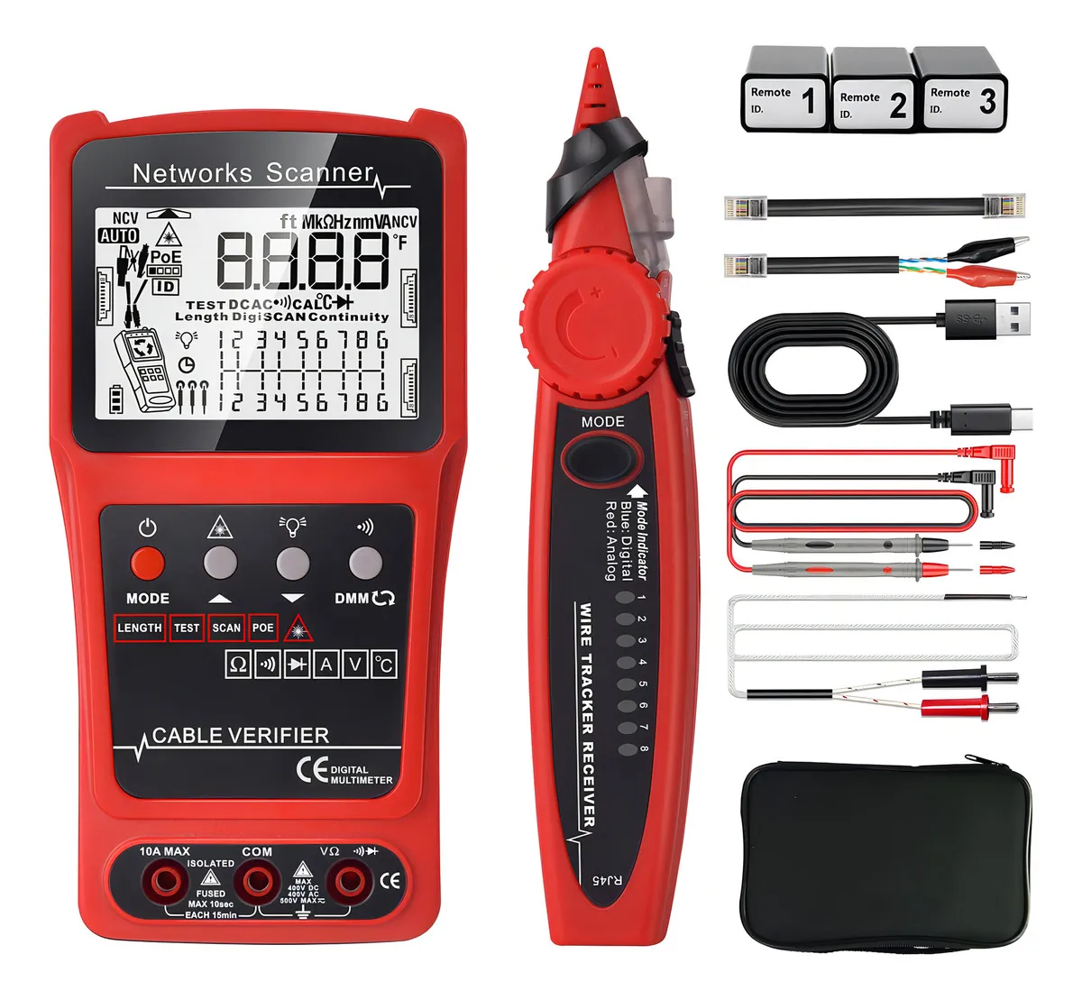 Probador de Cables de Red 3 en 1: Generador de Tonos, Rastrear y Diagnosticar Cables Ethernet, LAN, RJ45 para Instalación y Mantenimiento Profesional