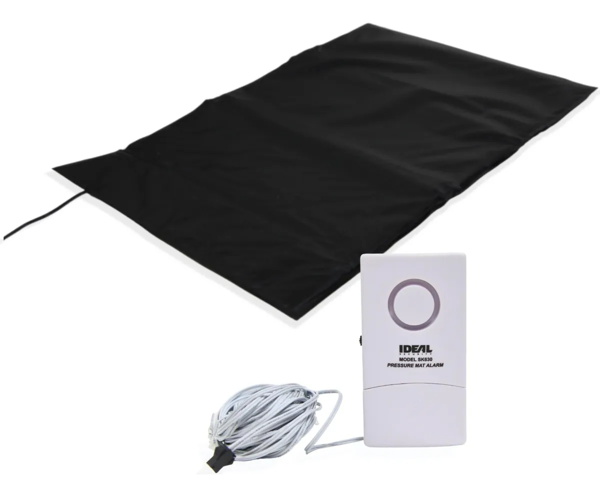 Alfombrilla De Seguridad Con Alarma Y Timbre Integrado Para El Hogar Alarm - Base Blanca, Superficie Negra - Protección Inteligente Y Alerta Sonora