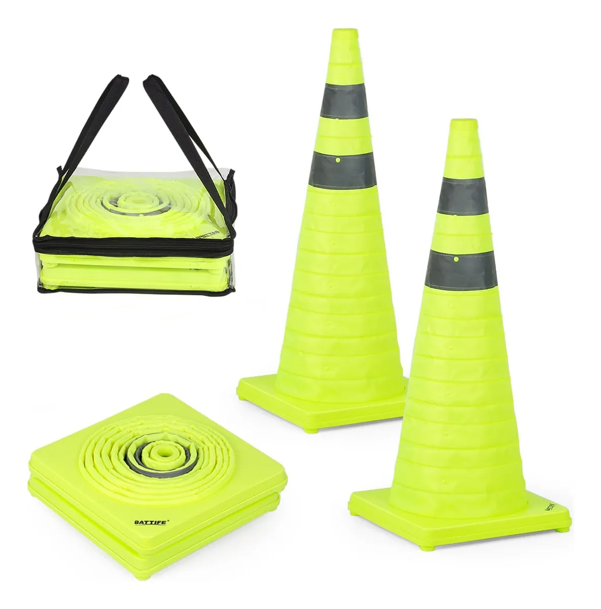 Conos de Tráfico Plegables Verdes Lima - Paquete de 2 Unidades - Seguridad Vial, Señalización Temporal, Eventos Deportivos y Control de Acceso - Duraderos y Portátiles