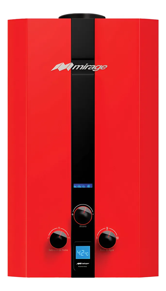 Boiler de Gas LP Mirage MBF10BB Serie Flux Rojo - Calentador de Agua Eficiente para tu Hogar - Capacidad 10 Litros, Tecnología Flux - Diseño Moderno