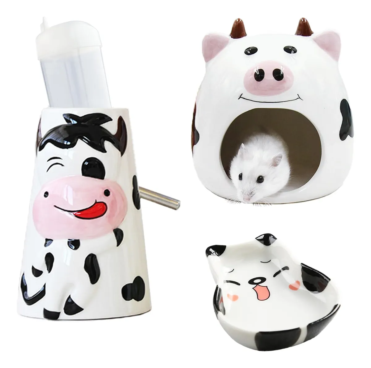 Accesorios para Jaula de Hámster: Botella de Agua Automática y Tazón de Comida Blanco para Roedores y Mascotas Pequeñas - Kit Esencial para su Bienestar y Comodidad