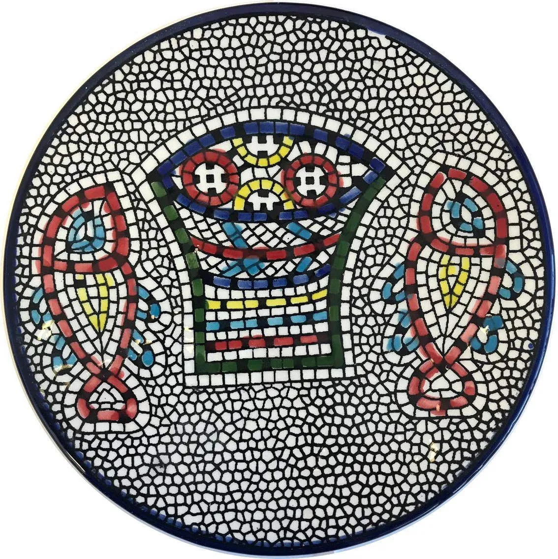 Placa Cerámica Armenia Milagro Loaves Peces Mediana Decoración Religiosa Hogar Regalo Único