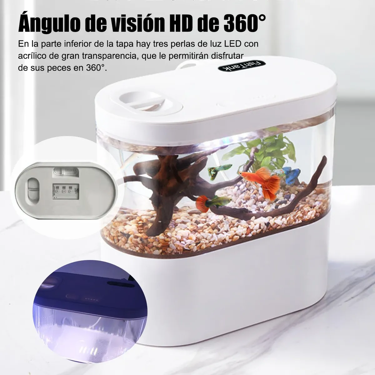 Pecera Pecera Compacta para Pez Betta con Filtro Integrado y Iluminación LED ...
