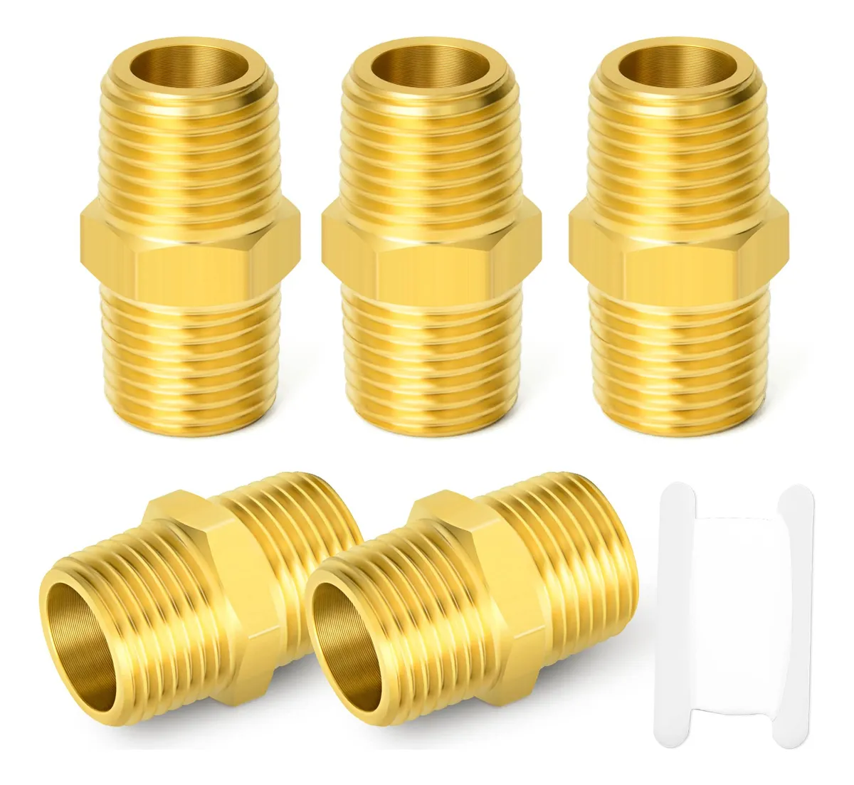 Pack 5 Piezas Tubería Reductora Hexagonal Macho de Latón - Conexión Rápida y Duradera para Fontanería y Sistemas de Fluidos
