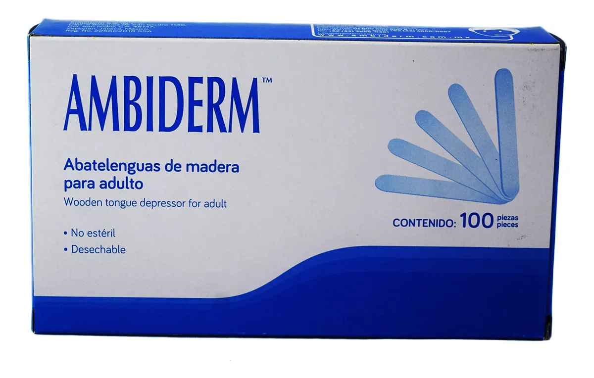 Abatelenguas De Madera Desechable 100 Piezas Ambiderm | Herramienta Higiénica para Examen Médico y Manualidades | Natural y Resistente