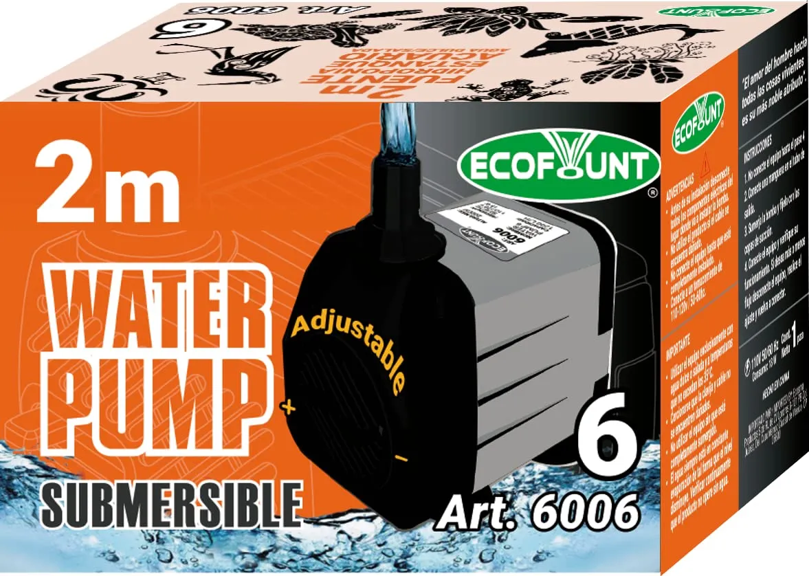 Bomba de Agua Sumergible Ecofount 6006 1200 L/h | 18W Potencia, Altura Máx 2.0m | Ideal Acuarios, Fuentes, Sistemas Hidropónicos | Bajo Consumo Energético