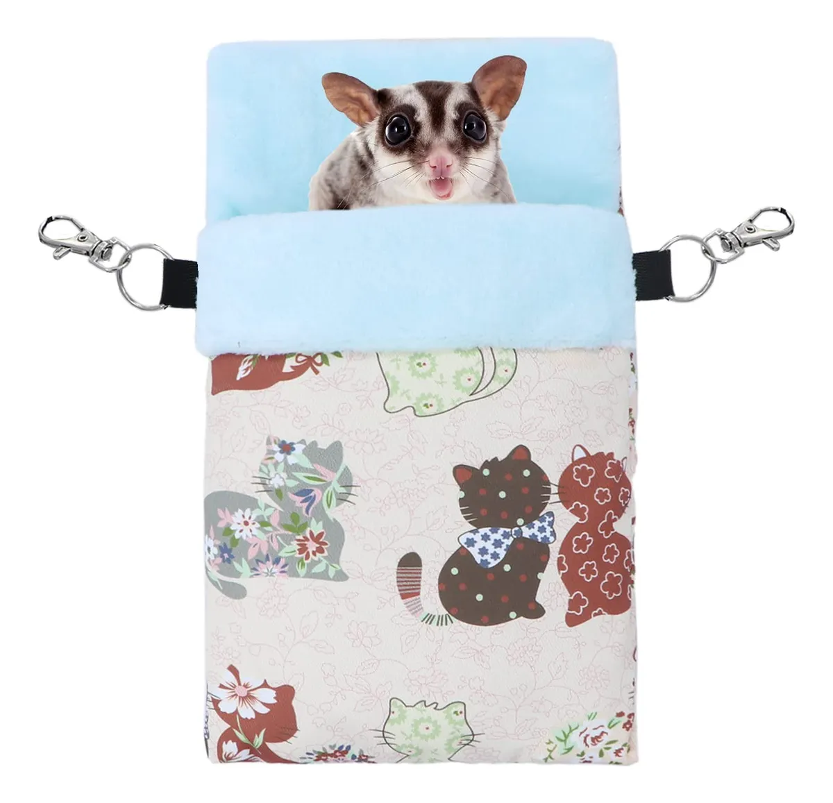 Saco de Dormir para Mascotas Pequeñas Gato Hámster Ardilla Rosa (Pink Cat) - Cama Suave y Cómoda | Accesorio Invierno | Diseño Erizo