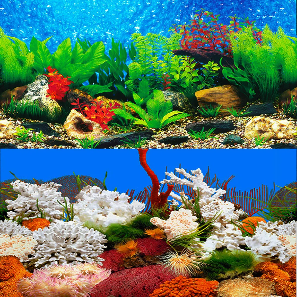Fondo de Tanque de Peces Impreso Coral con Diseño de Cama de Río y Lago - Crea un Paisaje Subacuático Realista y Vibrante para tu Acuario