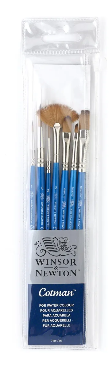 Cepillo Cotman Mango Corto Paquete 7 Pzs Redondos Rigger F Pinceles Finos para Acuarela, Óleo y Acrílico, Cerdas Suaves Profesionales