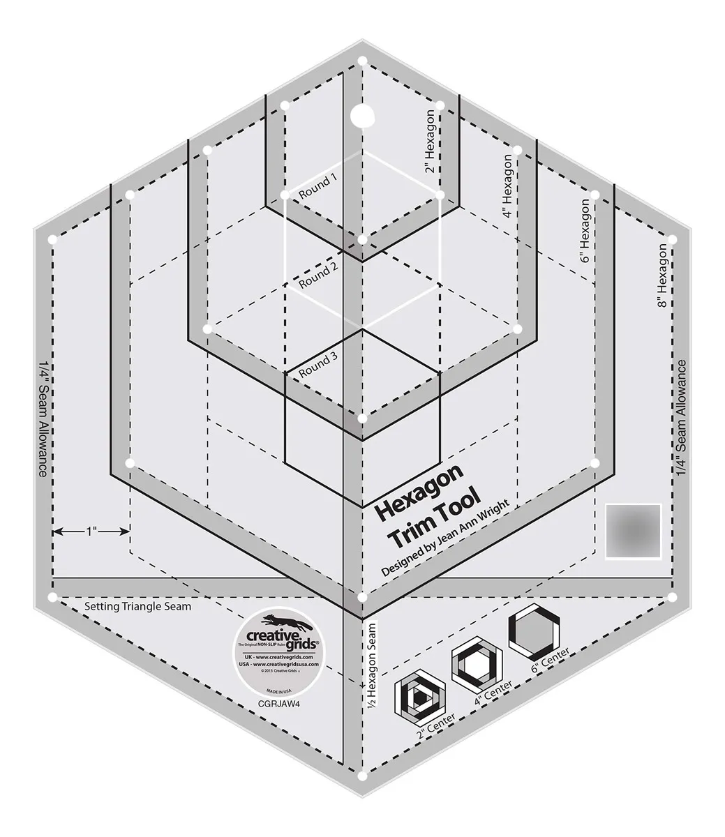 Plantilla Cortadora Hexágono Creative Grids para Quilting y Patchwork | Herramienta Precisa para Patchwork y Diseño de Telas | Ideal para Manualidades y Proyectos Creativos