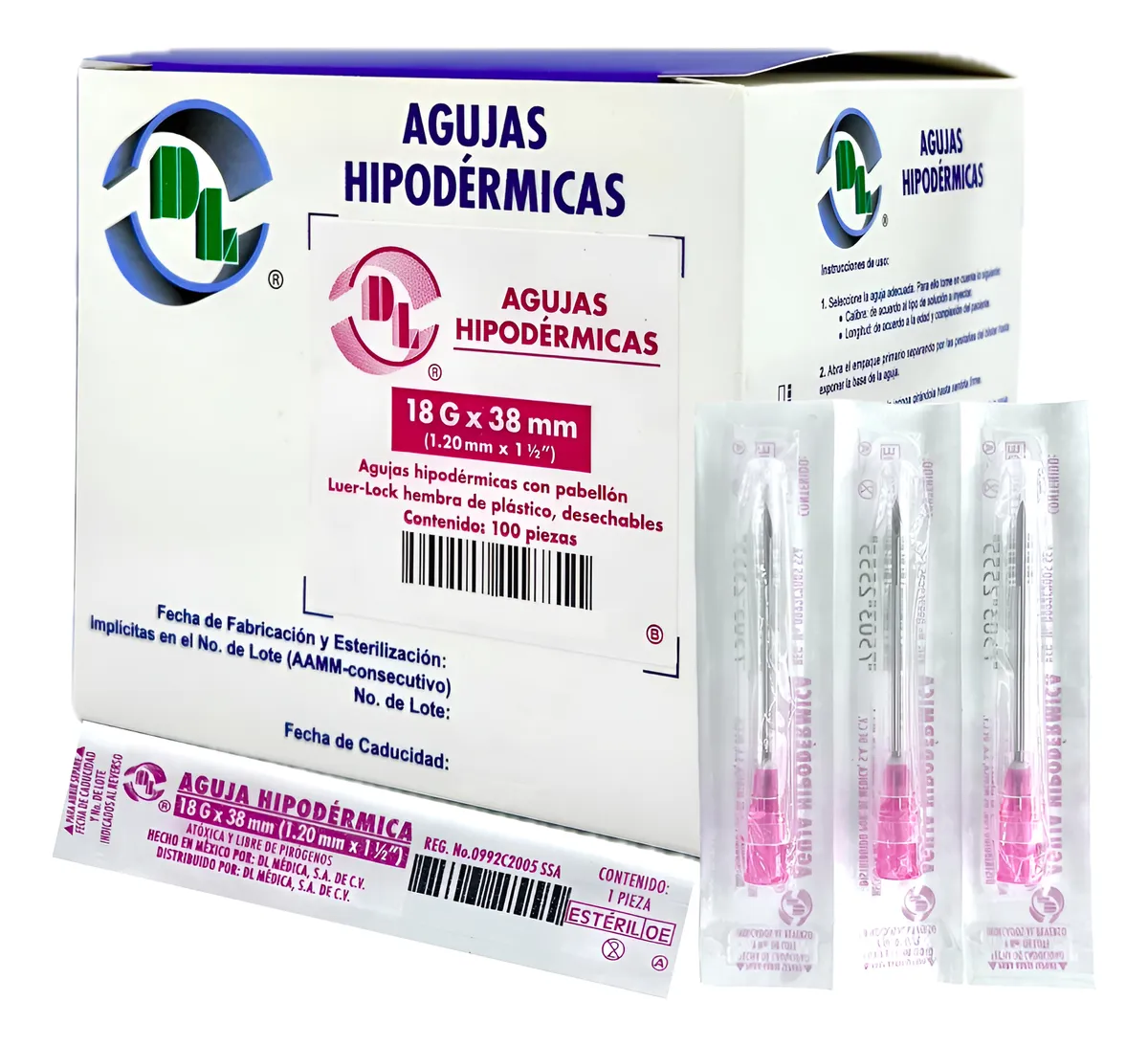Aguja Hipodérmica Calibre 18g Rosa - Caja de 100 Piezas para Inyecciones Seguras y Precisas