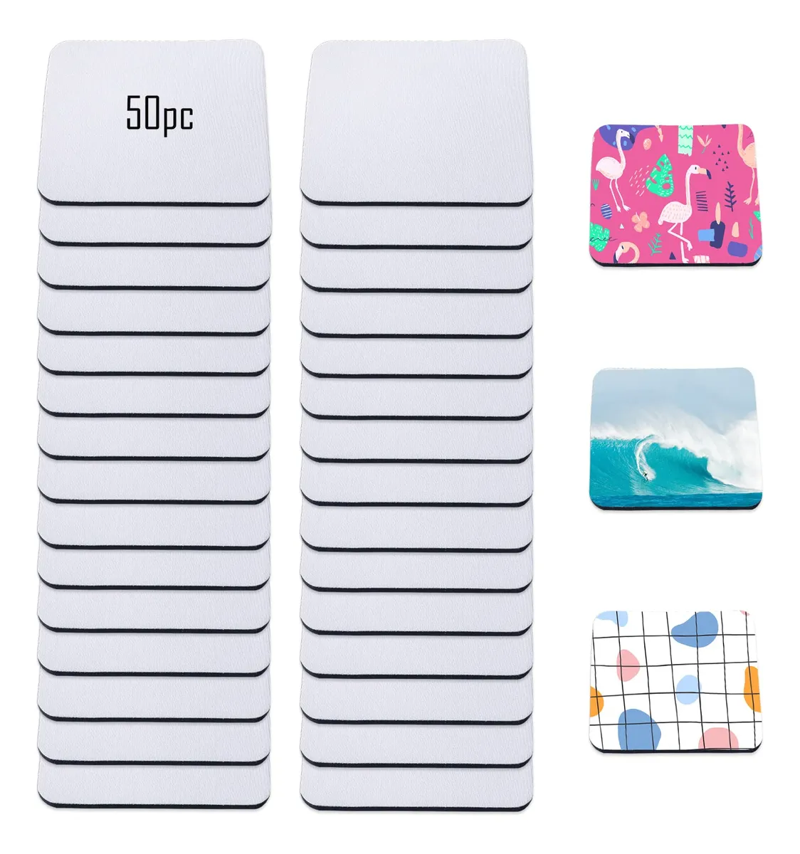 50 Posavasos Cuadrados de Goma para Sublimación Blancos | Personaliza con Tu Diseño y Color | Ideal para Hogar y Negocio