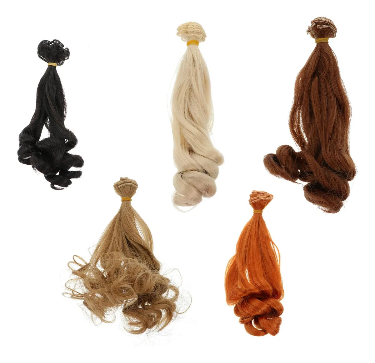 Pack 5 Pelucas Rizadas para Muñecas Artesanales DIY | Fibra Sintética de Alta Calidad para Proyectos Creativos | Variedad de Colores para Customización | Ideal para Coleccionistas y Aficionados a las Manualidades