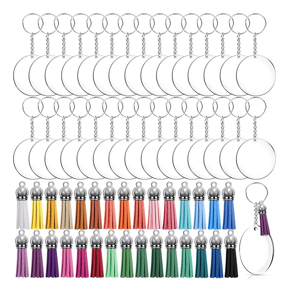 120 Llaveros Acrílicos Transparentes para Manualidades - Kit Completo para Proyectos Creativos y Decoración - Color Transparente Ideal