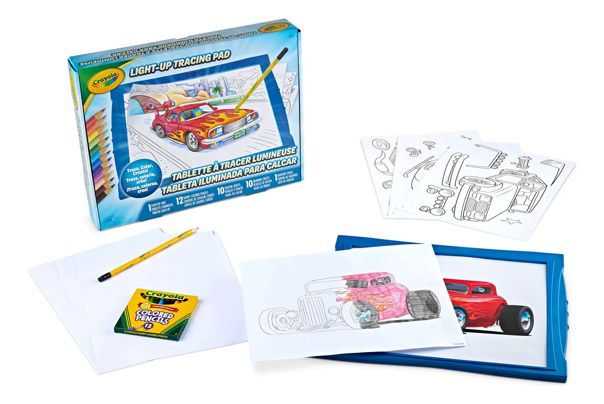 Tableta de Trazado Iluminada LED Azul con Lápiz y Lápices de Colores para Dibujo y Diseño Profesional - Portátil y de Alta Definición