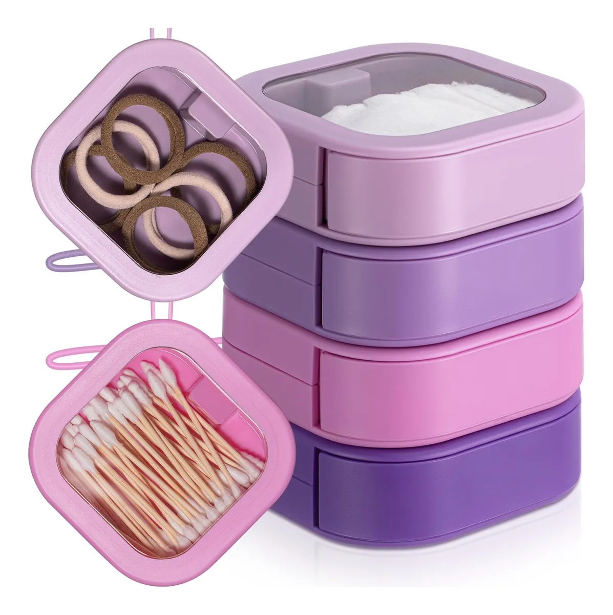 Organizador de 4 Piezas para Corbatas de Pelo, Diseño Degradado Morado, Estuche Elegante para Accesorios de Belleza
