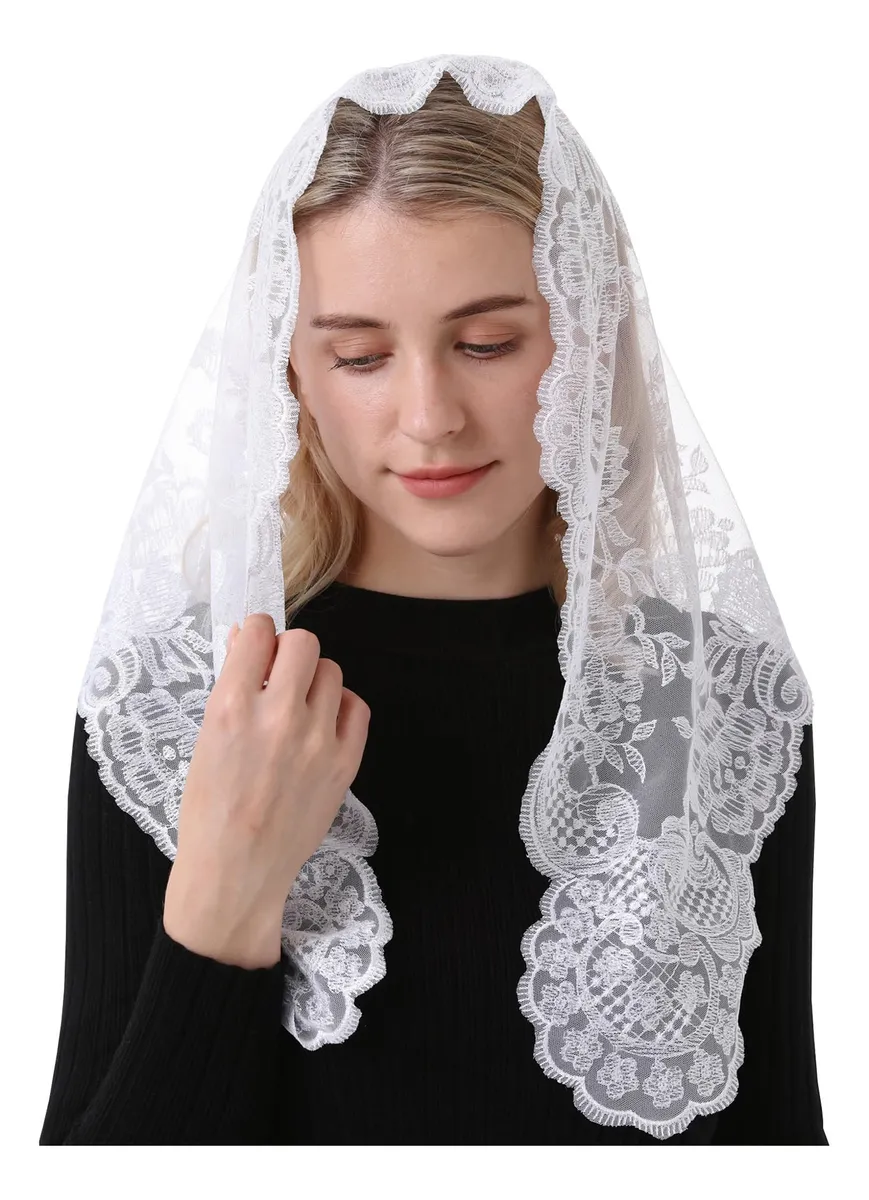 Velo de Iglesia para Mujer con Mantilla Bordada y Encaje Catedral en Color Blanco - Elegancia y Tradición para tu Boda