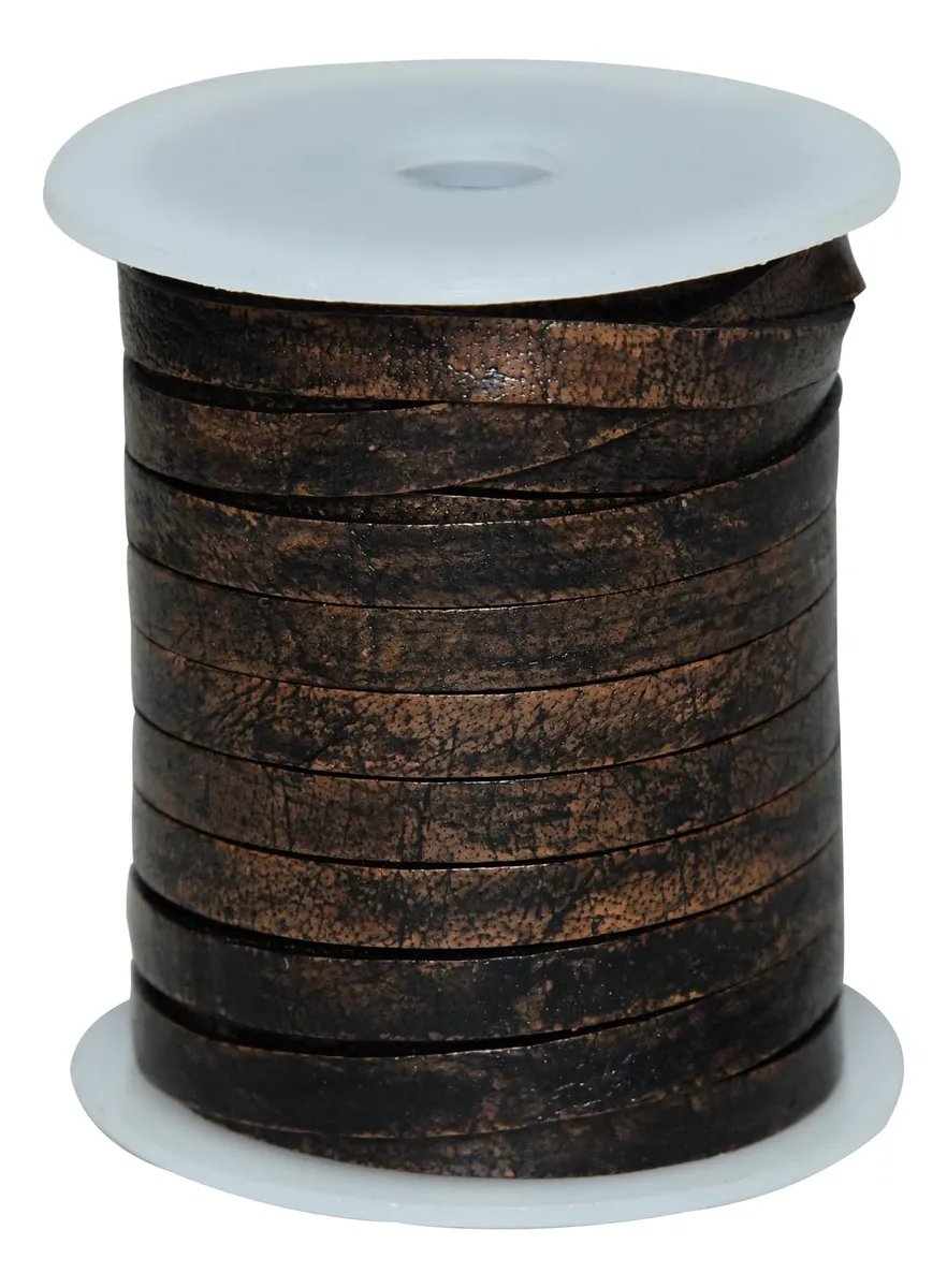 Cordón Plano de Piel Negro Envejecido para Collares, Pulseras y Manualidades - Ideal para Artesanía y Bisutería