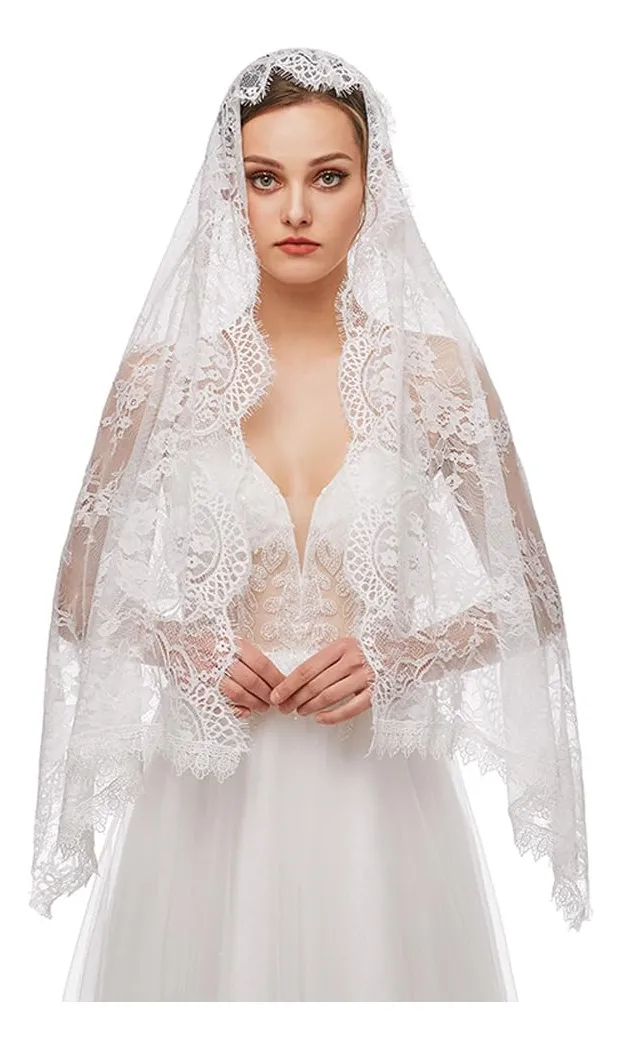 Velo Clásico de Encaje Floral Blanco para Boda e Iglesia | Elegante Bufanda Accesorio de Novia y Ceremonia