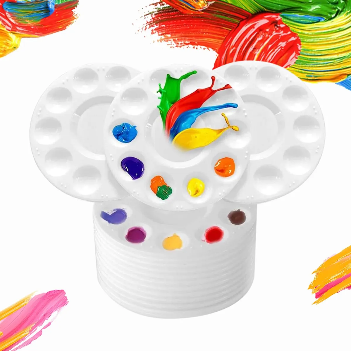 15 Piezas Paletas de Bandejas de Pintura Plásticas Lavables para Artistas y Aficionados - Ideal para Acuarelas, Óleos y Acrílicos, Fácil Limpieza y Durabilidad