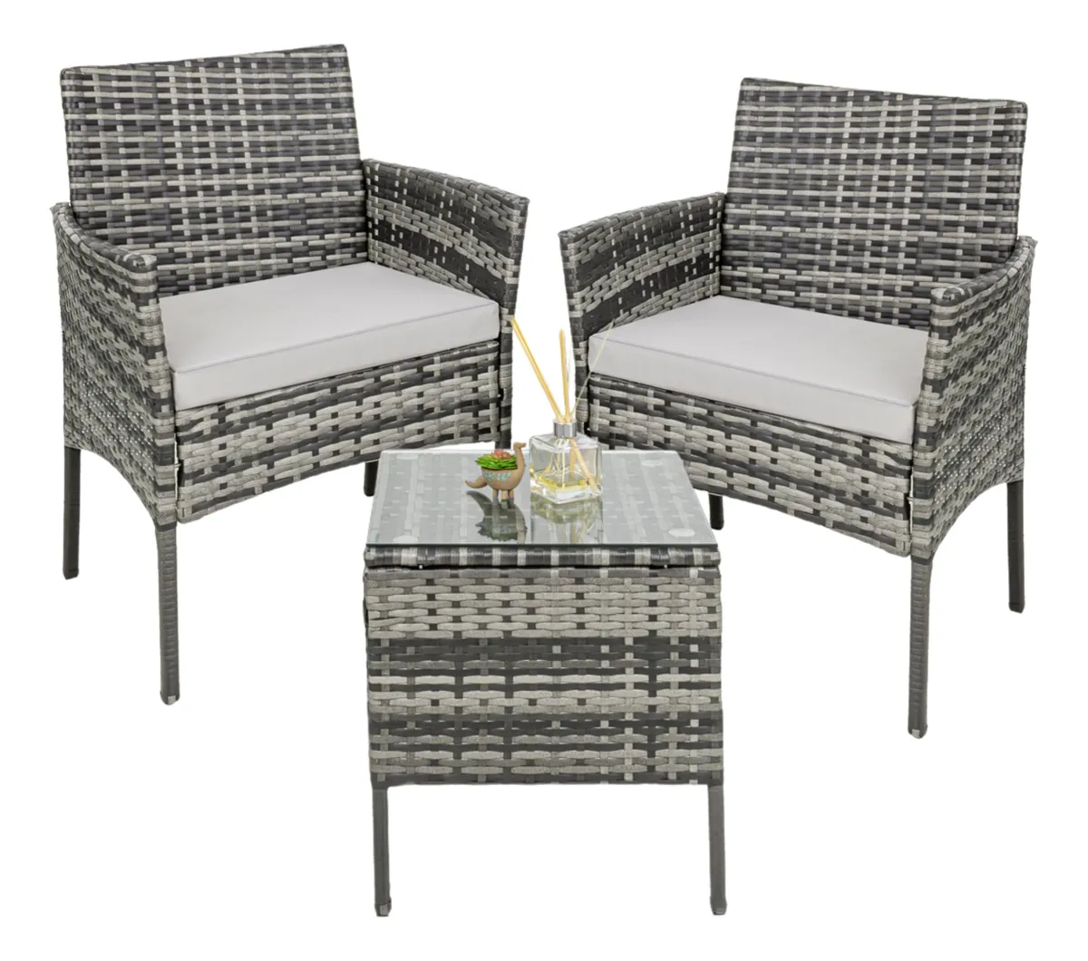 Rack Y Pack Set 3 Piezas Muebles Exterior/Interior Estilo Rattan Resistente Estructura Color Versátil para Jardín y Sala