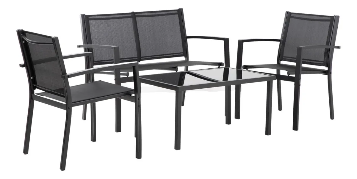 Set Muebles Exterior Jardín 4 Piezas Negro Textileno Estructura Resistente | Comedor Terraza Balcón | Elegancia y Confort | Duradero y Fácil Limpieza