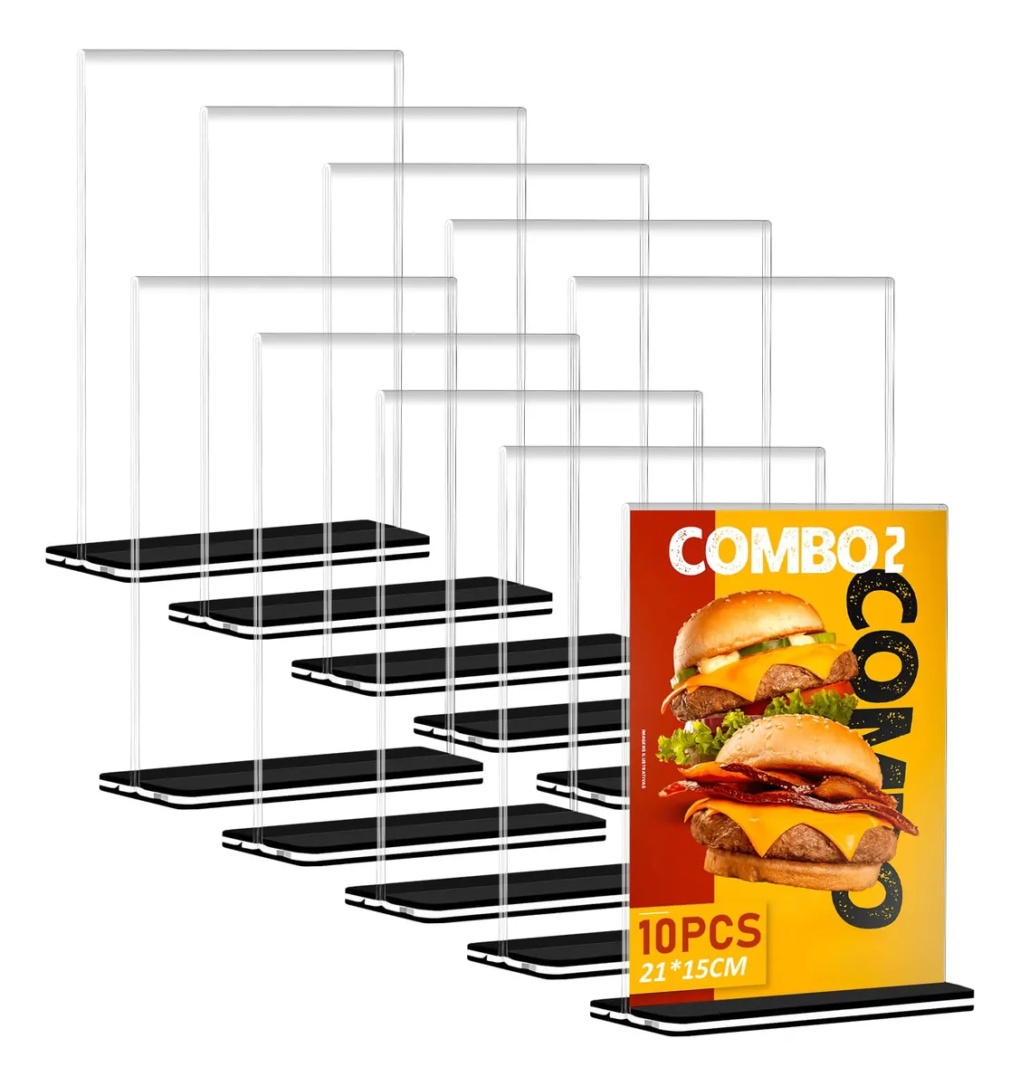 Pack 10 Porta Menús Doble Cara Transparente - Soporte Exhibidor Letreros Acrílico Profesional para Restaurantes y Comercios - Ideal para Mostrar Información