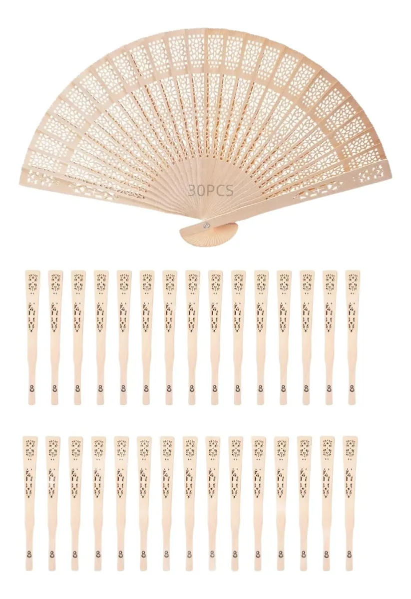 30 Abanicos de Mano Calados Beige Plegables para Eventos - Diseño Elegante Beige - Perfectos para Bodas, Fiestas y Ceremonias