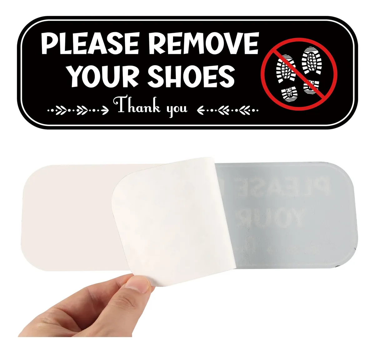 2 Letreros "Please Remove Your Shoe" Acrílico Adhesivo | Decoración Hogar y Negocios | Fácil Instalación | Diseño Moderno